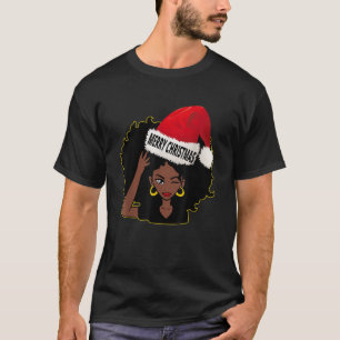 Afro Diva Winking Eye Merry Christmas Melanin Quee T-Shirt