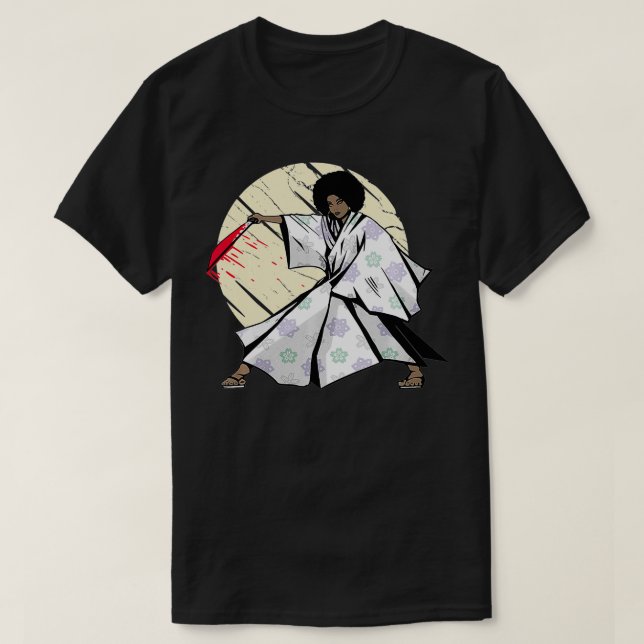 Afro Female Samurai Black Warrior  T-Shirt (Design Front)