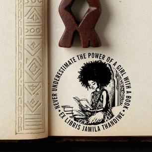 Afro Feminist "Power of a Girl" Library Bookplate Rubber Stamp