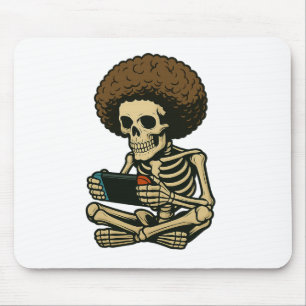 Afro Gamer Skeleton Playing Video Game Retro Funny Mouse Pad