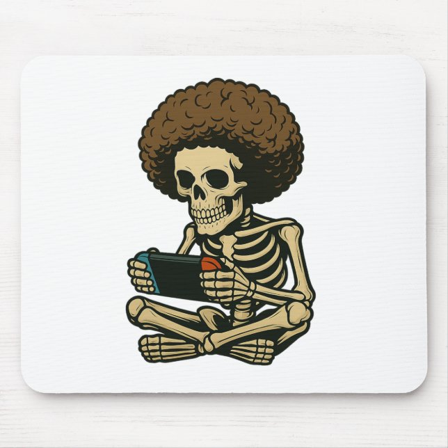 Afro Gamer Skeleton Playing Video Game Retro Funny Mouse Pad (Front)
