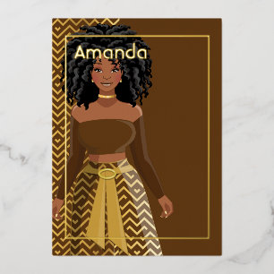 Afro Girl Birthday Party Foil Invitation