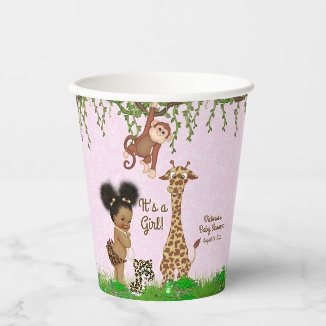Afro Girl Safari Baby Shower Paper Cups (Front)