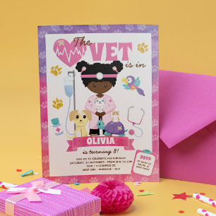Afro Girl Vet Birthday Party Invitation
