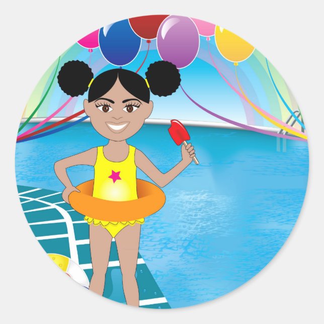 Afro Girl with Popsicle Classic Round Sticker (Front)