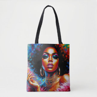 Afro Glam Tote Bag With 1970s Black Woman Pop Art