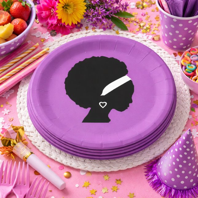 Afro Hair Purple Paper Plate (Creator Uploaded)