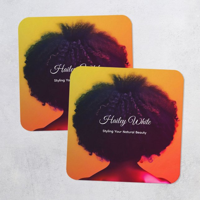 Afro Hair Square Business Card (Afro Hair Visiting Cards)