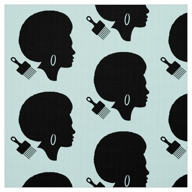 AFRO HAIR WOMAN SILHOUETTE WITH AFRO PICK MOTIF FABRIC (Swatch)
