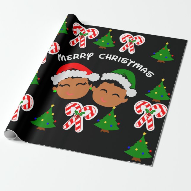Afro kids Black Boy and Girl twins Wrapping Paper (Unrolled)