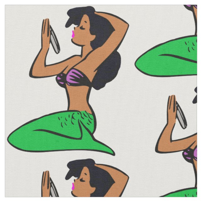 afro latina mermaid fabric (Close Up)
