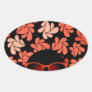 Afro Love Coral Red Pillow Oval Sticker