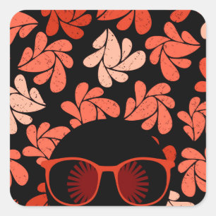 Afro Love Coral Red Pillow Square Sticker