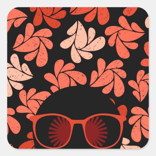 Afro Love Coral Red Pillow Square Sticker (Front)