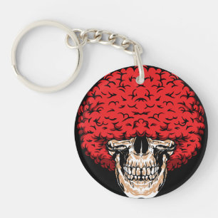 Afro-Man's Skull: Abundant Curly Red Hair Key Ring
