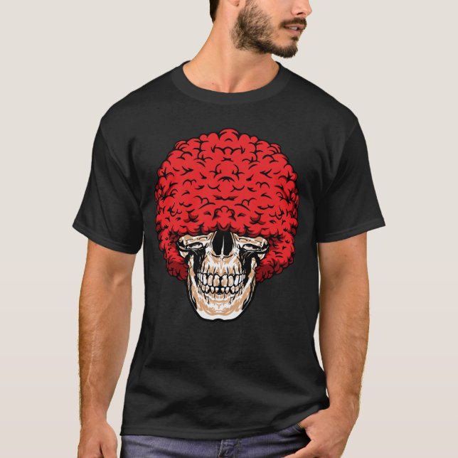 Afro-Man's Skull: Abundant Curly Red Hair T-Shirt (Front)