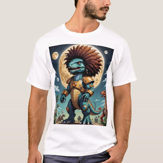 Afro Mecha Dinosaur Futuristic Fantasy Sci-Fi Tee (Front)