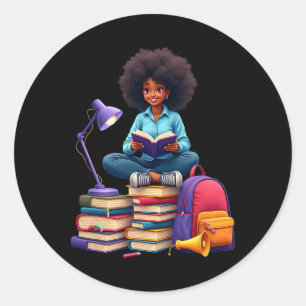 Afro Melanin Juneteenth Girl Reading Books _2 Classic Round Sticker