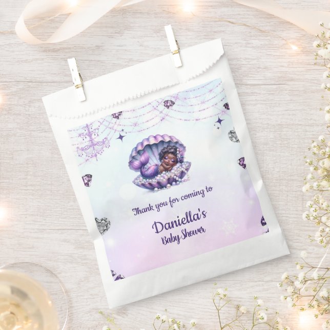 Afro Mermaid Baby Shower Favour Bag (Clipped)