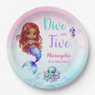 Afro Mermaid Birthday Mermaid red hair Paper Plate