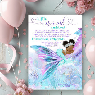 Afro Mermaid Mail Baby Shower Invitation