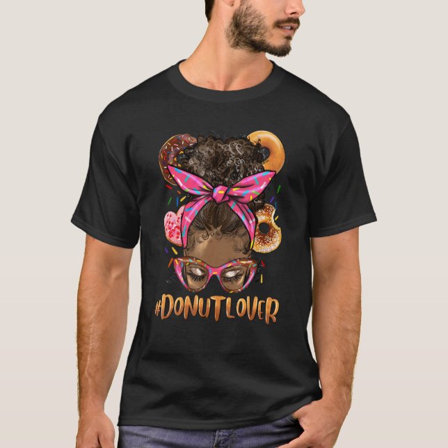 Afro Messy Bun Doughnut  Black Womens Retro Cute T-Shirt (Front)