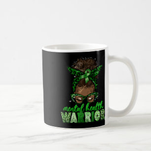 Afro Messy Bun Leopard Green Ribbon Mental Health Coffee Mug