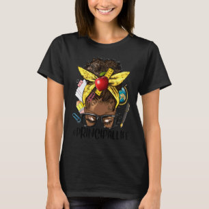 Afro Messy Bun Principal Life Back Woman Back To S T-Shirt