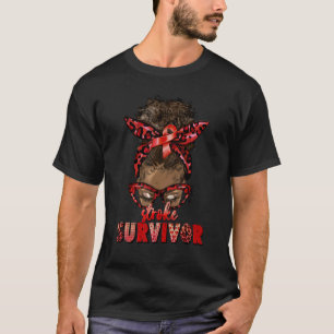 Afro Messy Bun Stroke Survivor Stroke Awareness Re T-Shirt