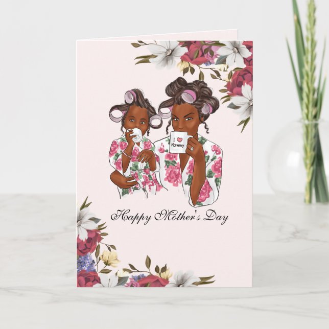 Afro Mother and Daughter Mother's Day Card (Front)