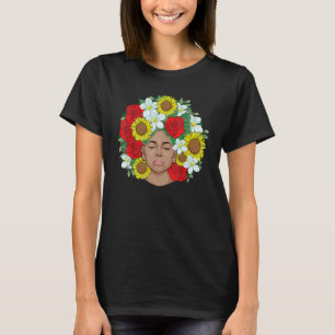 Afro Natural Black Hair Kind Pride Melanin Flowers T-Shirt