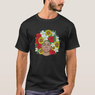 Afro Natural Black Hair Kind Pride Melanin Flowers T-Shirt