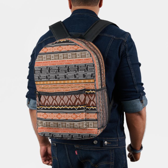 Afro Pop Brown Mudcloth-Inspired Print Printed Backpack (Insitu (Model))