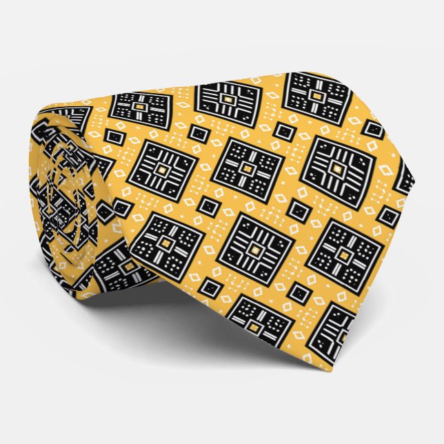 Afro Pop Cool Modern Mud Cloth Design Tie (Rolled)