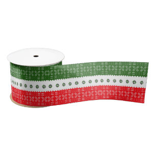 Afro Pop Red And Green Mudcloth Design Satin Ribbon