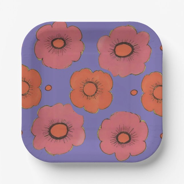 Afro Poppies Paper Plate (Front)