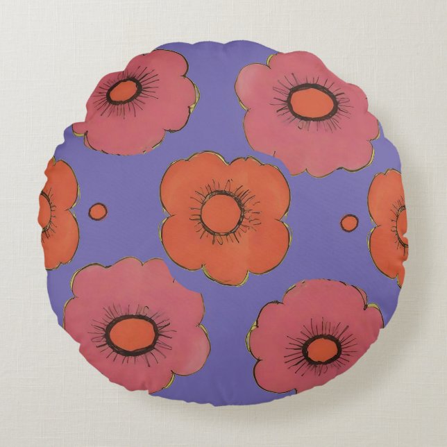 Afro Poppies Throw Pillow (Front)