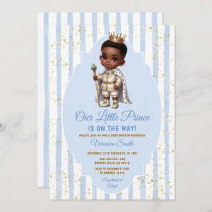 Afro Prince is on the way Blue Baby Shower Crown Invitation