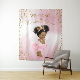 Afro Princess Tutu Baby Shower Backdrop Banner Tapestry