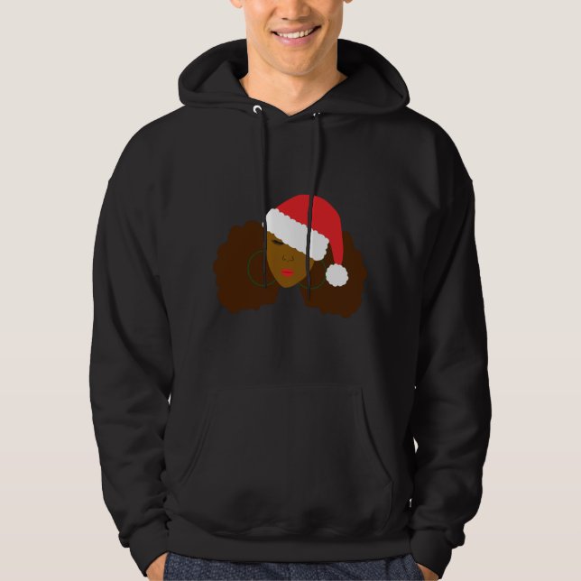 Afro Puff Girl Santa Hat Christmas Hoodie (Front)