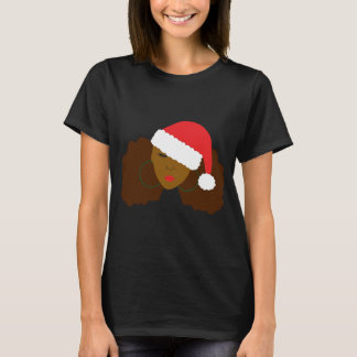 Afro Puff Girl Santa Hat Christmas T-Shirt