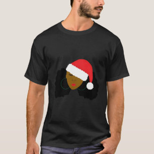 Afro Puff Girl Santa Hat Natural Hair Christmas Ho T-Shirt