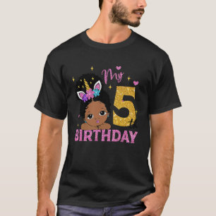 Afro Puff Hair Princess Cute Peekaboo My 5th Birth T-Shirt