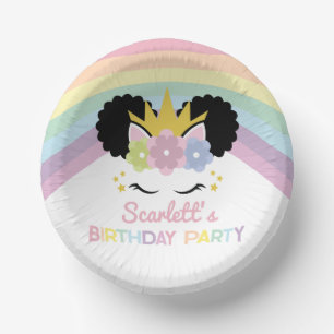 Afro Puff Unicorn Rainbows Birthday Party Paper Plate