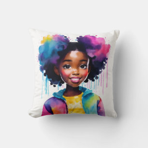 Afro Puffs Black Girl Rainbow Hair Cushion