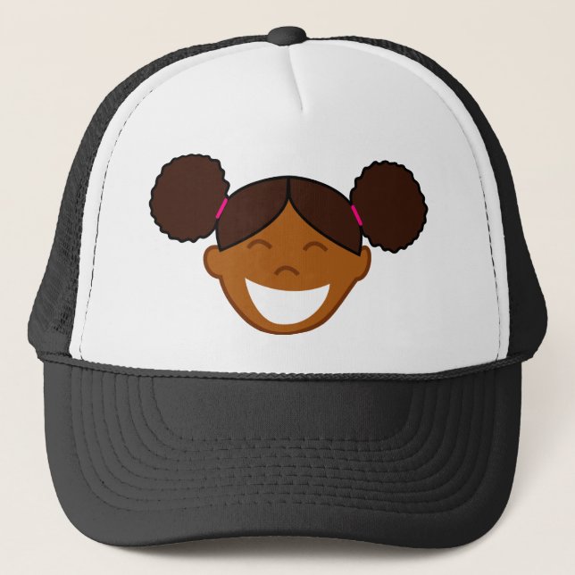 Afro Puffs Girl Face Trucker Hat (Front)