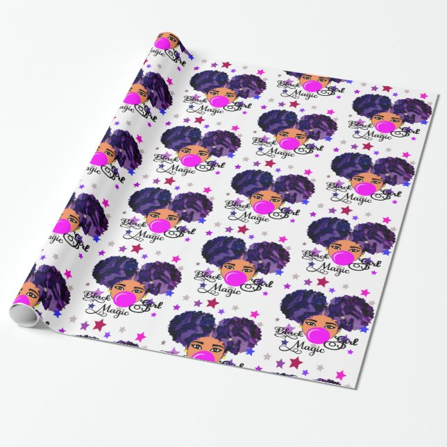 Afro Puffs Girl Holiday Celebration Wrapping Paper (Unrolled)