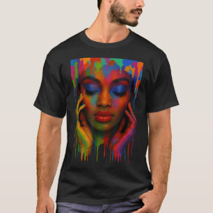 Afro Queen Black Pride Girls Women Paint Art Junet T-Shirt