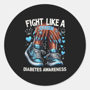 Afro Queen Black Women Fight Like A Queen Diabetes Classic Round Sticker