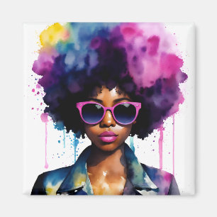 Afro Rainbow Hair Black Woman Sunglasses Magnet